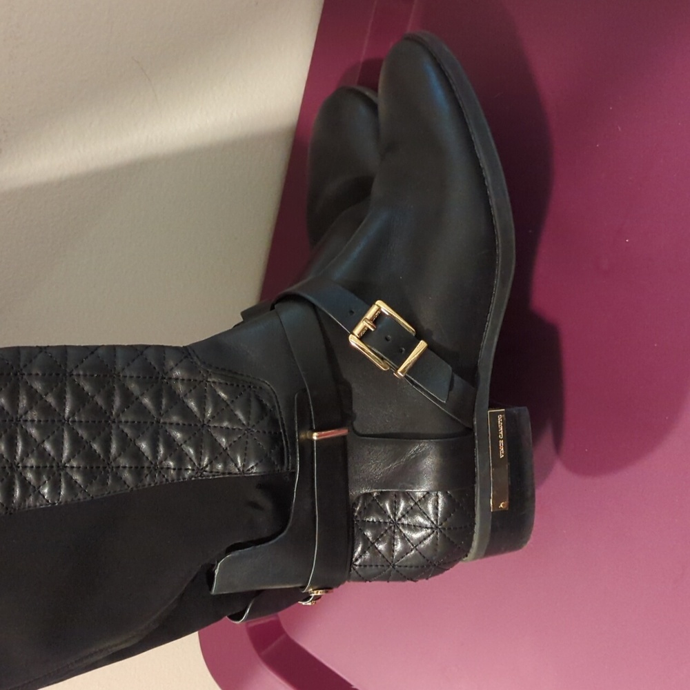 Vince Camuto Patira quilted black riding boots with gold accents size 9 - Picture 2 of 4